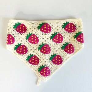 Womens French Retro‎ Crochet Knit Strawberry Bandana Scarf Headwrap